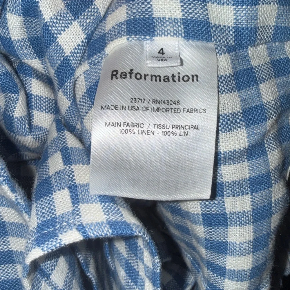 Reformation Ethel Linen Two Piece Azure Check - Size 4